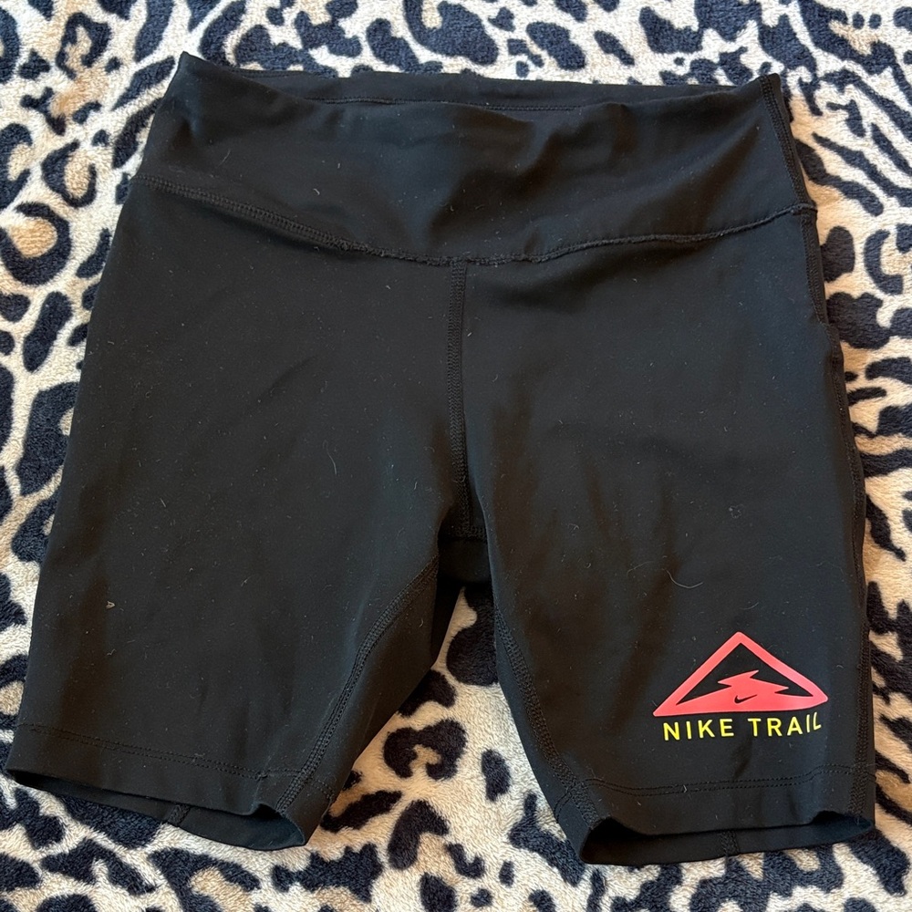 Nike Women's Black Bike Shorts with Pink Trail Logo